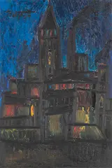 East End Factory - London by F. N. Souza, Oil on board, sold Dec 2012
