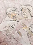 Study for Newsreaders by Krishen Khanna, Oil on canvas, sold Dec 2012