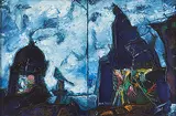 Sky Between 2 Temples by Manu Parekh, Oil and acrylic on canvas, sold Dec 2012