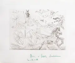 Charrette foraine conduite par un petit animal by Pablo Picasso, etching, sold Apr 2026