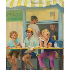 Untitled (Mojo's Cafe) by Barbara Fracchia, oil on canvas affixed to board, sold Apr 2026
