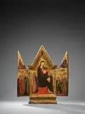 Triptyque : Vierge à l'Enfant entourée de saint Dominique et saint Jacques le Majeur, by Bicci di Lorenzo, les volets latéraux ornés des figures de saint Julien, saint Antoine Abbé, saint Léonard et saint François d'Assise, ave, sold Nov 2024