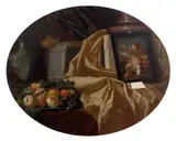 Composition à la vanité, vases et fruits by Pierre Ii Mignard ou Nicolas Mignard, Huile sur toile, de forme ovale, sold Nov 2024