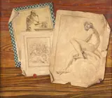 Trompe l’œil aux trois estampes by Pompeo Lapi, Huile sur toile (Toile d’origine), sold Nov 2024