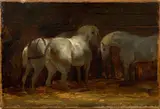 Trois chevaux à l'écurie by Théodore Géricault, Huile sur toile (Toile d'origine), sold Nov 2024