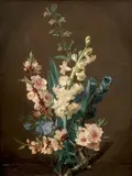 Branche de pommier et pieds d'alouettes, avec un vol d'abeille by Jean Baptiste Gallet, Huile sur toile, sold Nov 2024