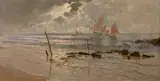 Voiliers dans la Manche : "Eclaircie près de Carolles by Amédée-Julien Marcel-Clément, Huile sur toile (Toile d'origine), sold Nov 2024