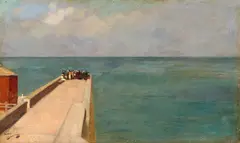 La jetée by André Devambez, Huile sur panneau, une planche, sold Nov 2024