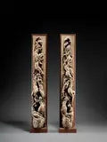 Les Passions s'élevant vers les muses, Pilastres pour la décoration de la bibliothèque de M. Charles Paix-Séailles by Louis Dejean, Paire de plâtres originaux retouchés à la terre et patinés sur âme de bois, sold Nov 2024