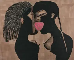 Black muse twice by Francesco Clemente, 1990, Tempera sur toile, sold Dec 2024