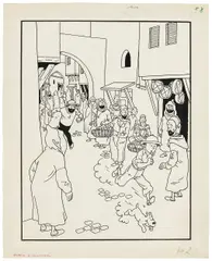 La Crabe aux pinces d’or by Hergé, Encre de Chine sur papier pour une illustration destinée à un album à colorier. Accompagné de son certificat du Comité H, sold Dec 2024