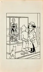 Les 7 Boules de cristal by Hergé, Encre de Chine sur papier pour une, sold Dec 2024