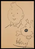 Tintin et Milou by Hergé, Fusain sur paperboard pour un dessin, sold Dec 2024