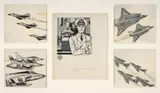 Marins et pilotes by Eddy Paape, Encre de Chine, lavis et collage sur, sold Dec 2024