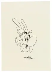 Astérix by Albert Uderzo, Feutre sur papier pour un dessin représentant le petit guerrier gaulois., sold Dec 2024