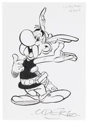 Astérix by Albert Uderzo, Encre de Chine sur papier pour un portrait en pied d’Astérix., sold Dec 2024