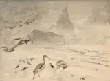Les grèves de Tombelaine et du Mont Saint Michel by Félix Bracquemond, Lavis gris sur traits de crayon, sold Apr 2024