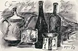 Still Life with a Clock by K. M. Adimoolam, Ink and wash on paper pasted on board, sold Jul 2012