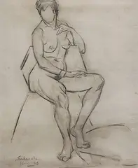 Untitled by Jehangir Sabavala, Charcoal on paper pasted on board, sold Aug 2012