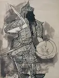 Untitled by K. M. Adimoolam, Ink and wash on paper, sold Aug 2012