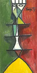 Figure on Red & Green Background by F. N. Souza, Oil on board, sold Sep 2012