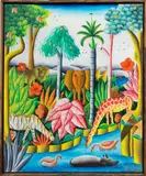 Jungle Scene by Jean-Nelson Dubic, acrylic on masonite, sold Apr 2026