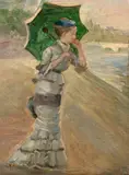 Study of an elegant woman with parasol for ‘En bateau (Sisley et sa femme)’, also known as ‘L’Hirondelle’ by Marie Bracquemond, oil on canvas laid down on cardboard, sold Apr 2024