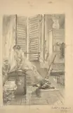Juillet - Les préparatifs du départ by Marie Bracquemond, Fusain et rehauts de gouache blanche, sold Apr 2024