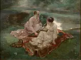 Les joueuses de jacquet, dit aussi 'La Partie de jacquet' by Marie Bracquemond, Huile sur toile (Toile d'origine), sold Apr 2024