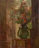Bouquet of flowers by the window by Marie Bracquemond, oil on canvas laid down on hardboard, sold Apr 2024