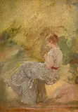 Femme cousant by Marie Bracquemond, Huile sur toile (Toile d'origine), sold Apr 2024