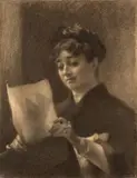 Portrait de Marie Bracquemond au carton à dessins by Félix Bracquemond, Fusain et estompe sur papier marouflé sur toile, sold Apr 2024