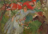 Trois femmes étendues sur la pelouse by Marie Bracquemond, Huile sur toile marouflée sur carton, sold Apr 2024
