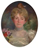 Portrait de Louise Langlois Quiveron by Marie Bracquemond, Huile sur toile, de forme ovale, sold Apr 2024