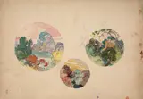 Trois dessins préparatoires pour des plats avec paysages by Félix Bracquemond, Plume et encre brune, aquarelle sur traits de crayon, sold Apr 2024