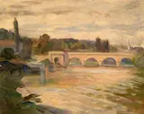 Effet de lumière sur le pont de Sèvres by Marie Bracquemond, Huile sur traits de crayon sur toile, sold Oct 2024