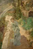 Sur la terrasse de La Chabanne by Marie Bracquemond, Huile sur toile marouflée sur carton, sold Oct 2024