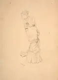 Etude de jeune femme pour 'Sur la terrasse de La Chabanne' by Marie Bracquemond, Crayon sur papier rose, sold Oct 2024