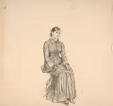 Autoportrait, étude pour 'La Toussaint seule' by Marie Bracquemond, Crayon, sold Oct 2024