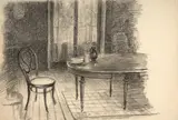 Intérieur de salle à manger, étude pour 'La Toussaint seule' by Marie Bracquemond, Fusain et estompe, sold Oct 2024