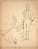 Etude pour 'Pierre Bracquemond en compagnie de sa tante Louise Quiveron à Sèvres' by Marie Bracquemond, circa 1886, Plume et pinceau et encre noire, sold Oct 2024