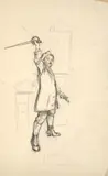 Pierre Bracquemond déguisé en pirate dans l’atelier de sa mère by Marie Bracquemond, Crayon noir Papier whiteman, sold Oct 2024