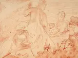 Scène de repas en plein-air, étude pour le triptyque 'L’Anniversaire' by Marie Bracquemond, Sanguine et crayon, sold Oct 2024