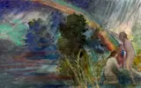Deux femmes près d'un arc-en-ciel by Félix Bracquemond, Aquarelle et fusain, sold Oct 2024