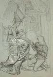 Scène médiévale by Marie Bracquemond, Fusain et rehauts de gouache sur papier bleu, sold Oct 2024