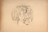 Etude de jeune femme alanguie se recoiffant, projet de plat by Marie Bracquemond, Crayon noir mis au carreau, sold Oct 2024