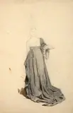 Etude de drapé by Marie Bracquemond, Crayon noir, estompe et lavis brun, sold Oct 2024
