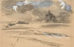 Les grèves de Tombelaine et du Mont Saint Michel by Félix Bracquemond, Crayon noir et rehauts de gouache, sold Oct 2024