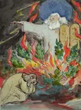 Dieu tenant les tables de la loi devant Moïse by Félix Bracquemond, Plume et encre brune et aquarelle sur traits de crayon, sold Oct 2024