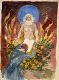 Moïse recevant les tables de la Loi de Dieu le Père by Félix Bracquemond, Aquarelle gouachée, fusain et rehauts d'or, sold Oct 2024